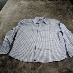 UNTUCKit Button Front Shirt Mens Sz 2XL XXL Blue Checked Long Sleeve 100% Cotton